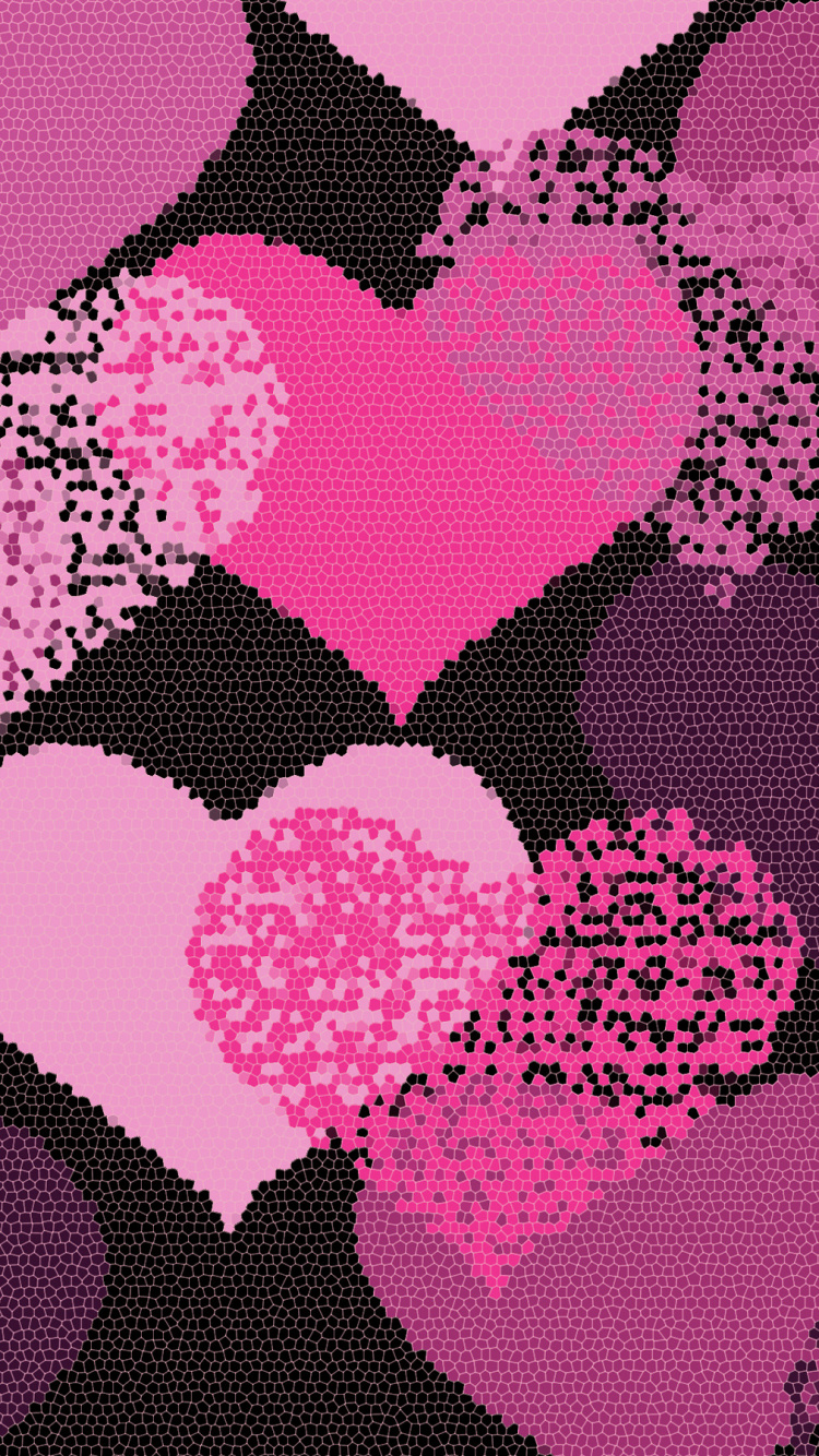 Обои сердце, розовый, узор, пурпур, пурпурный цвет в разрешении 750x1334
