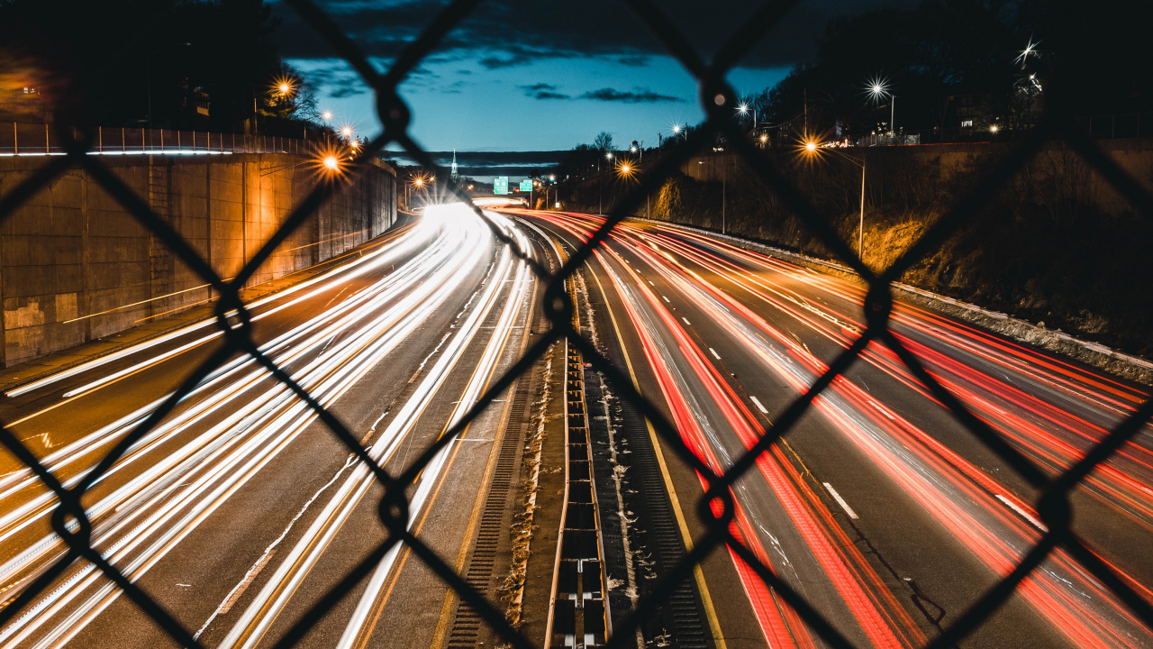 Обои свет, инфраструктура, дорога, транспорт, ночь в разрешении 1280x720