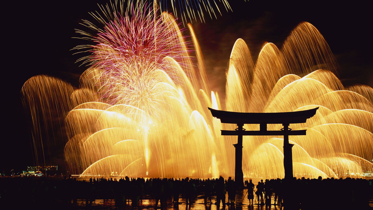Обои Япония, канун Нового года, Новый год, Японский Новый Год, салют в разрешении 1280x720