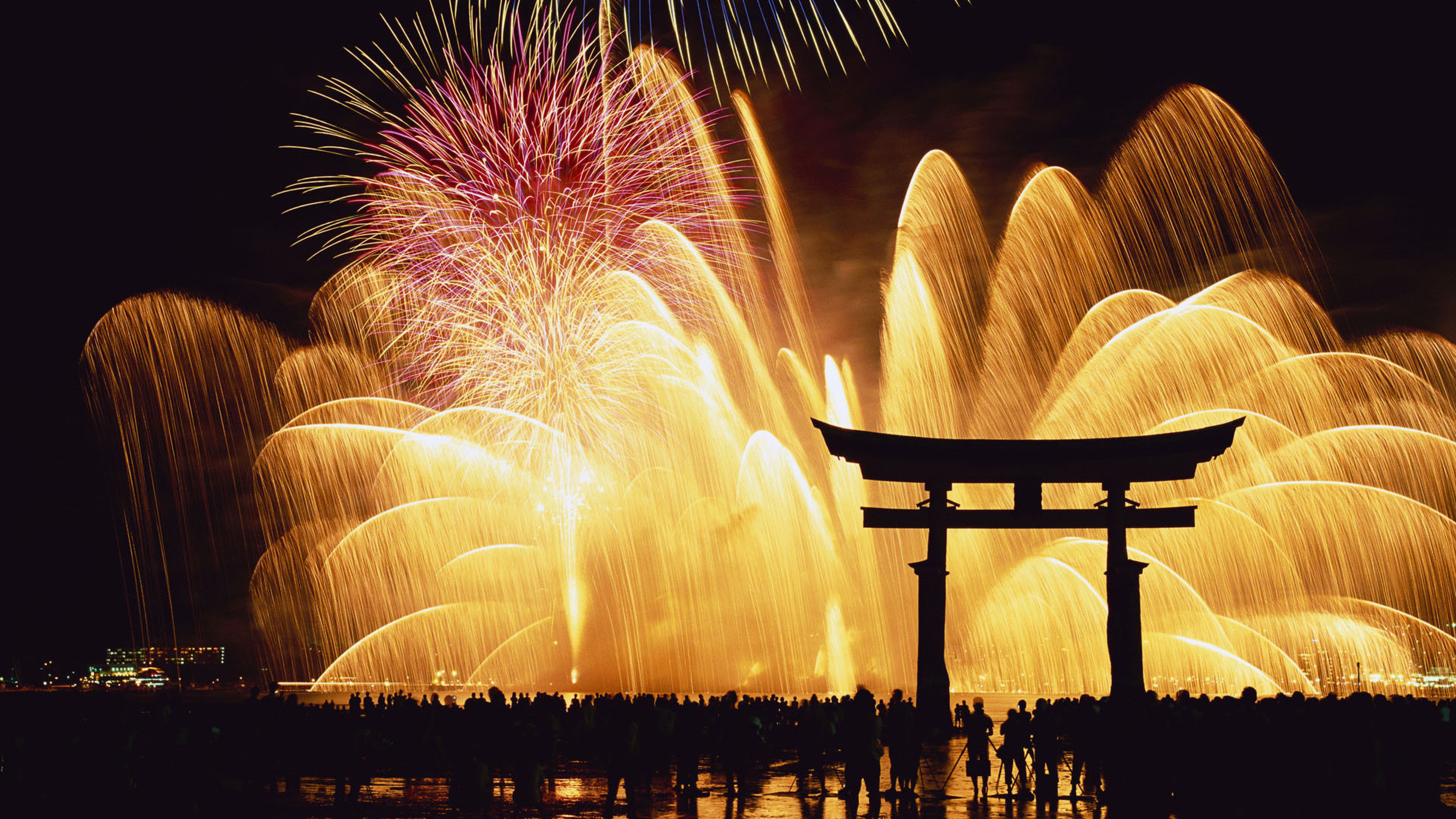 Обои Япония, канун Нового года, Новый год, Японский Новый Год, салют в разрешении 3840x2160