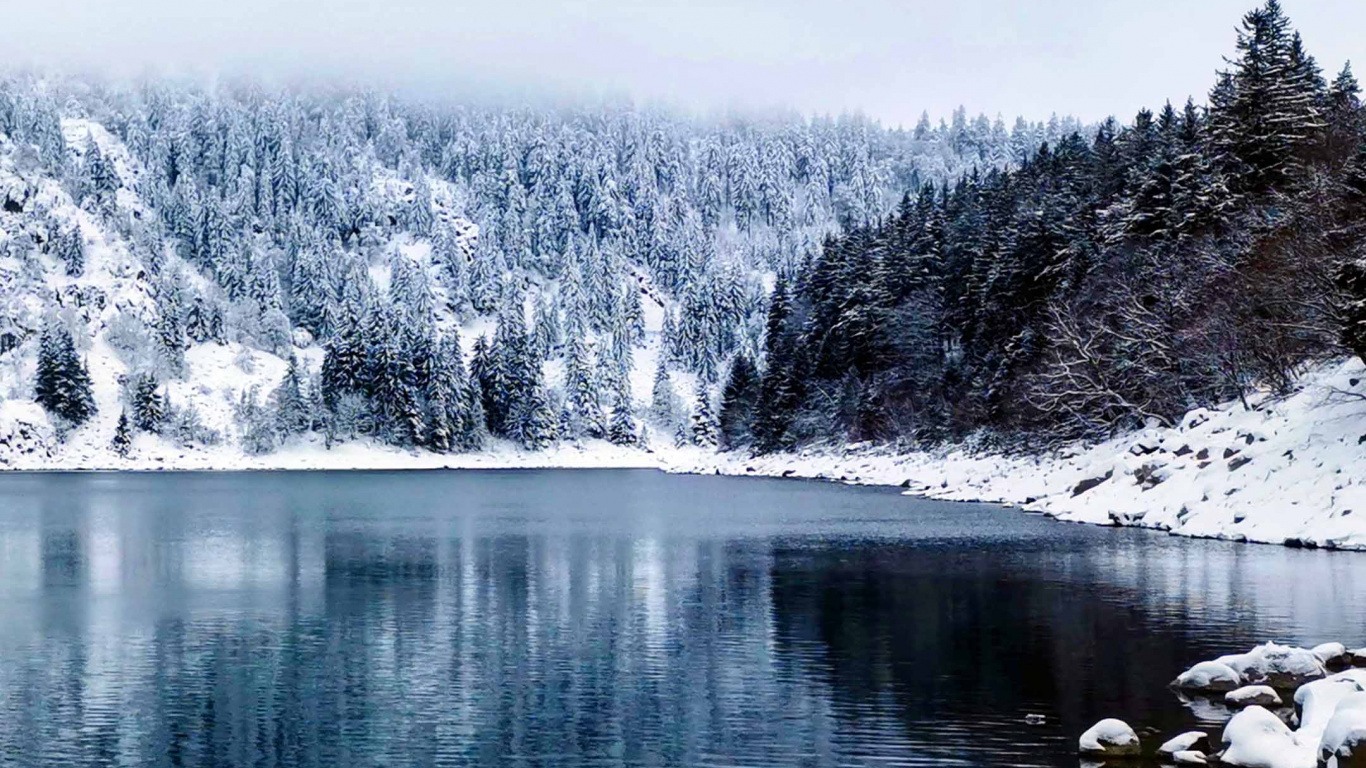 Обои зима, висгун - социальная сеть, вода, снег, природный ландшафт в разрешении 1366x768