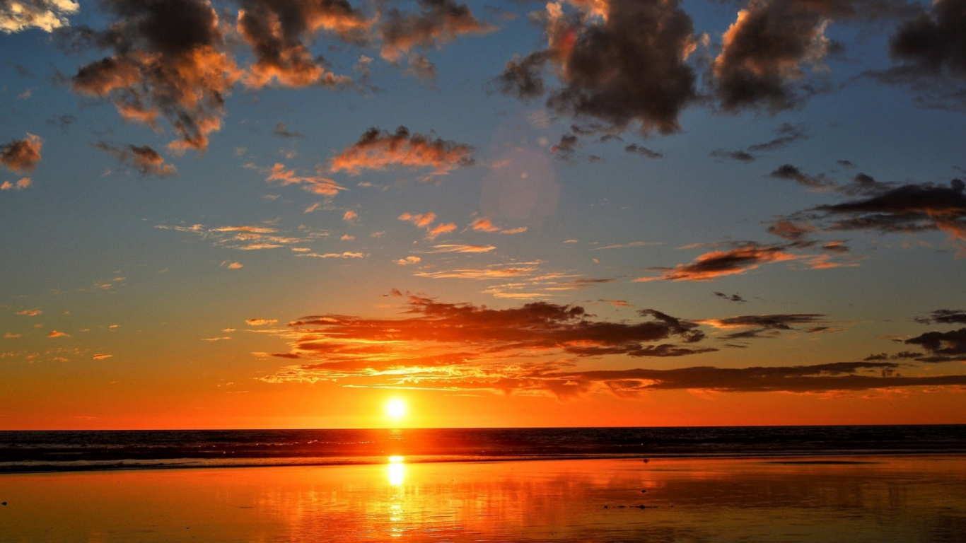 Обои закат, природа, жидкость, жидкий, облако в разрешении 1366x768