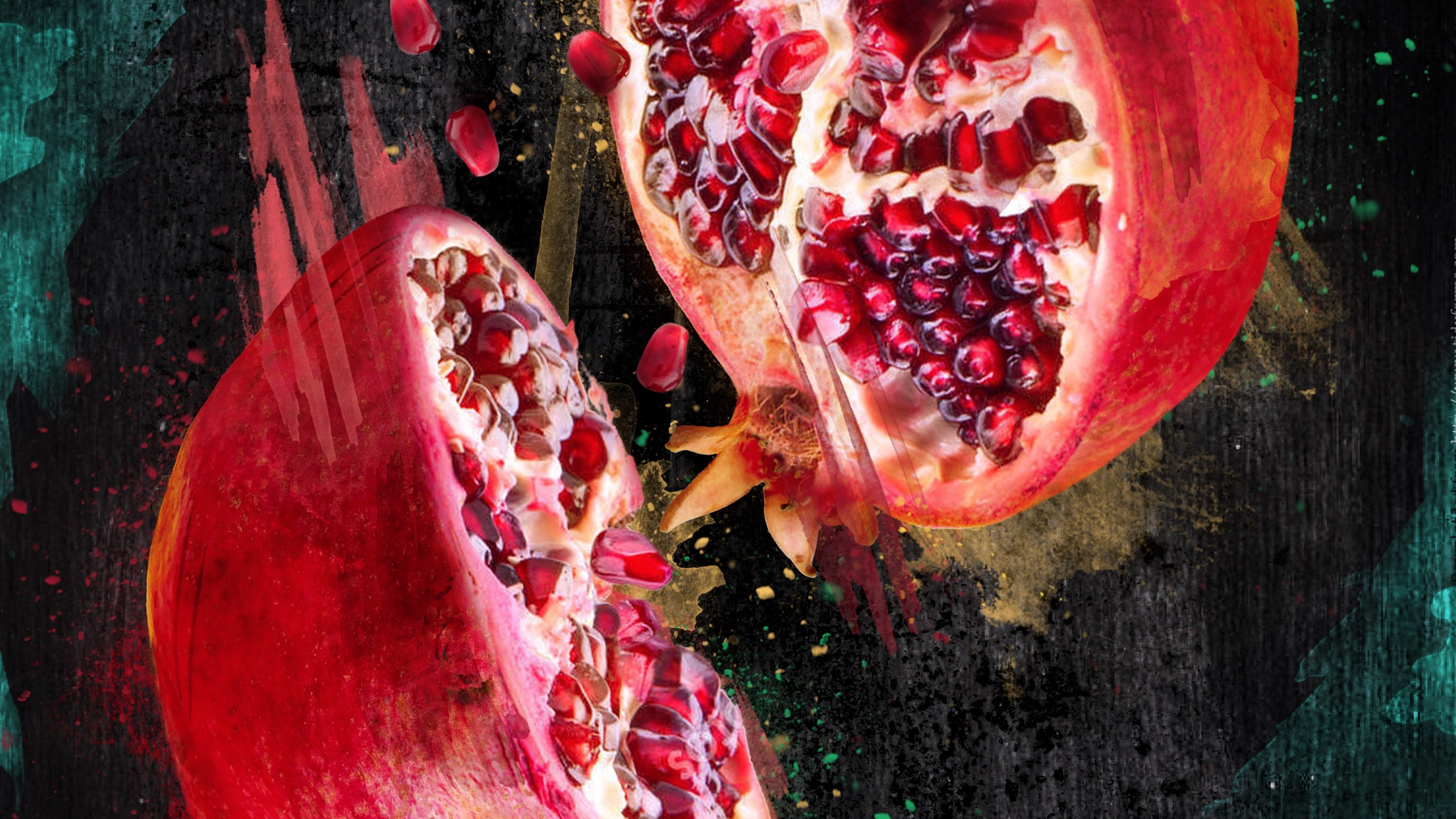 Обои натюрморт, арт, растение, лепесток, живопись в разрешении 2560x1440