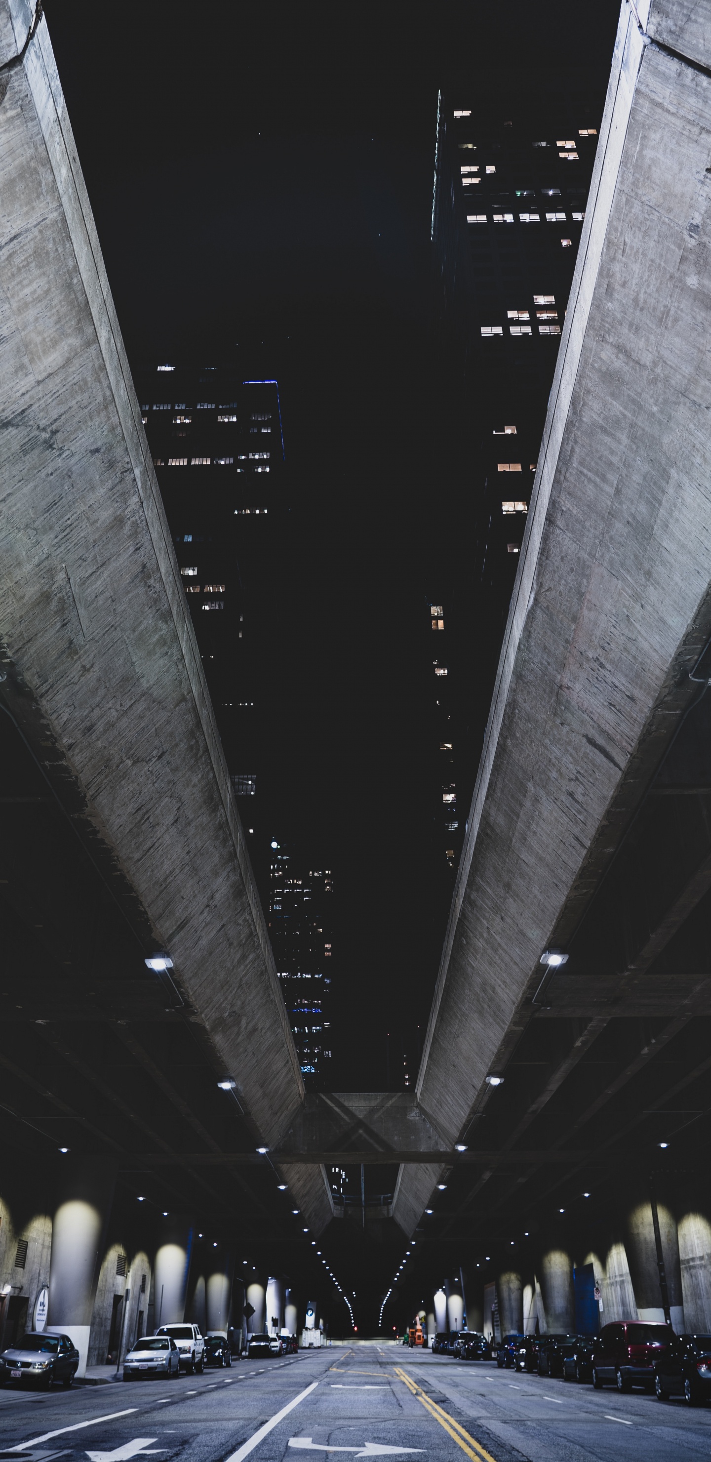 Обои Лос-Анджелес, ночь, архитектура, линия, инфраструктура в разрешении 1440x2960