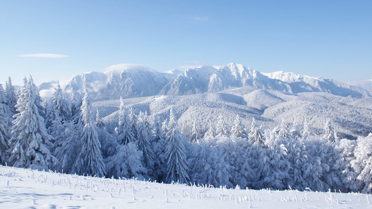 Обои гора, снег, горный хребет, зима, горный рельеф в разрешении 1280x720