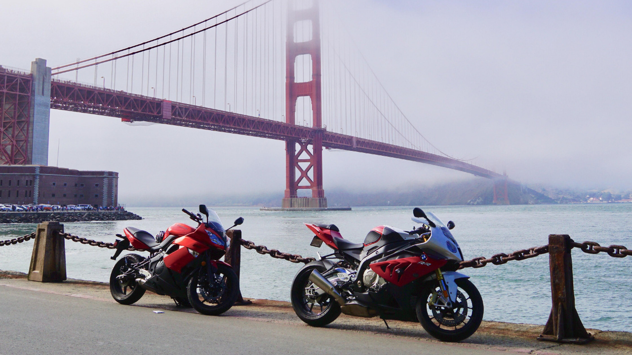 Обои мост Golden Gate, мотоцикл, мост, мотоспорт, авто в разрешении 1280x720