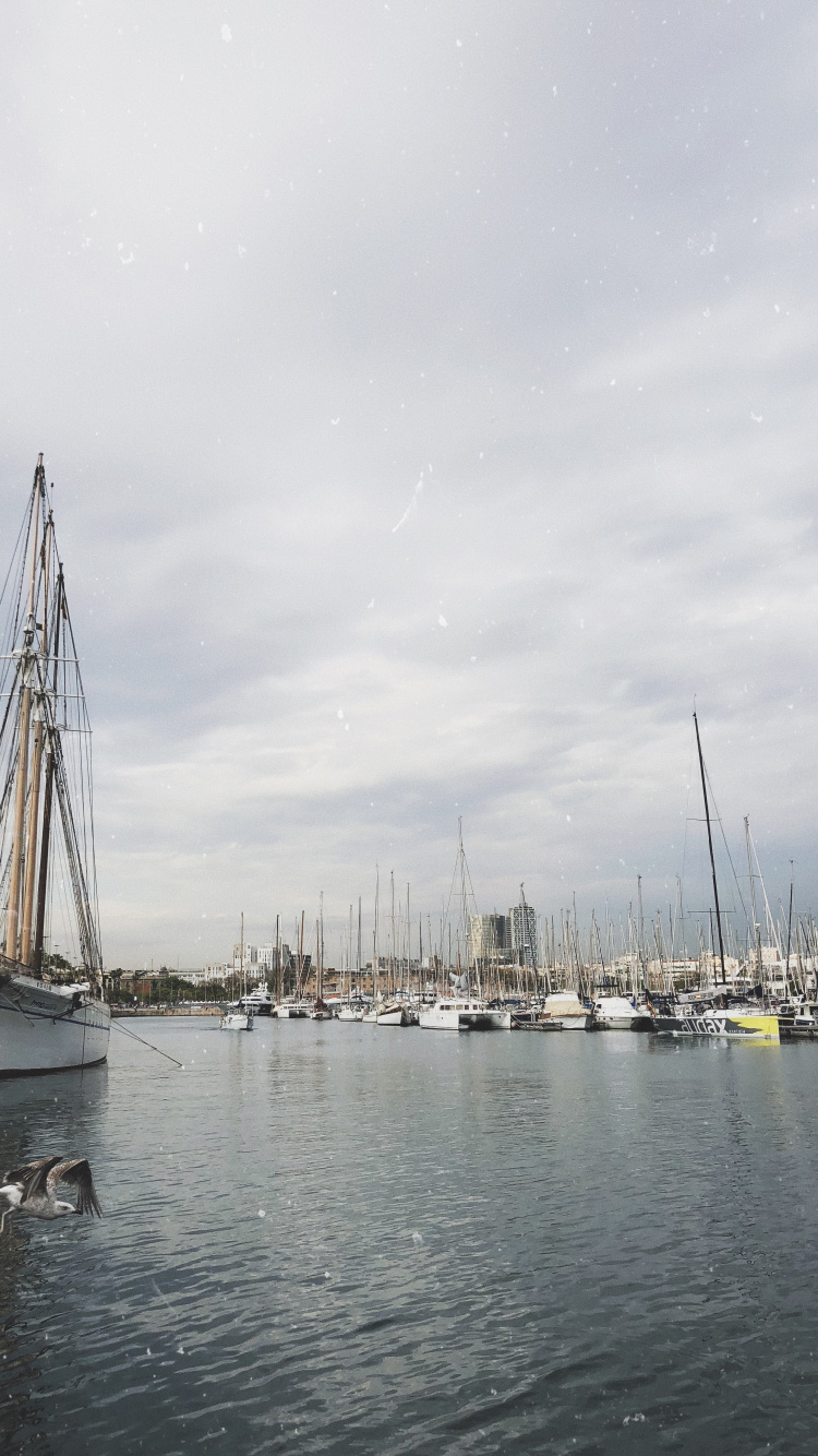 Обои Марина, мачта, лодка, парусная шлюпка, вода в разрешении 750x1334