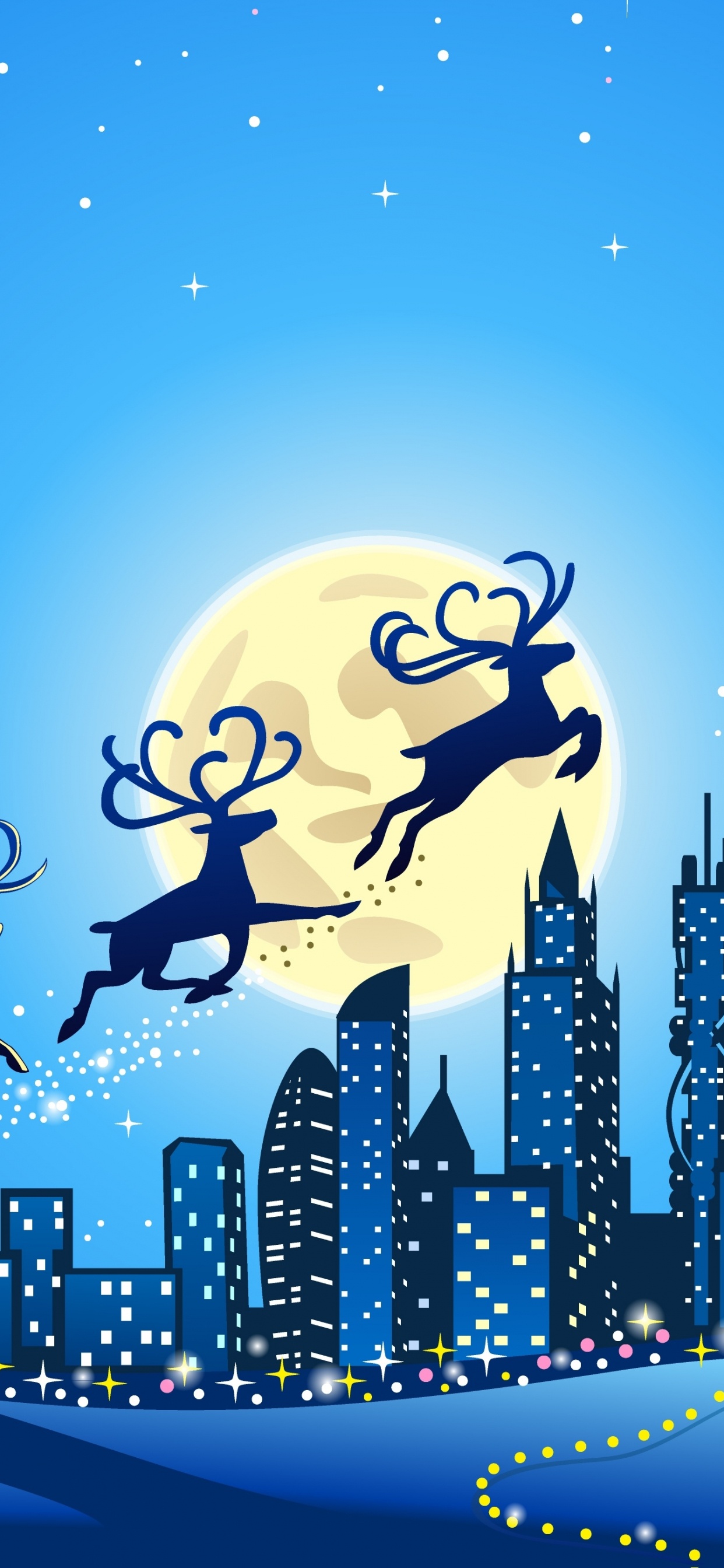 Обои Рождественский день, Санта-Клаус, Северный олень, иллюстрация, арт в разрешении 1242x2688