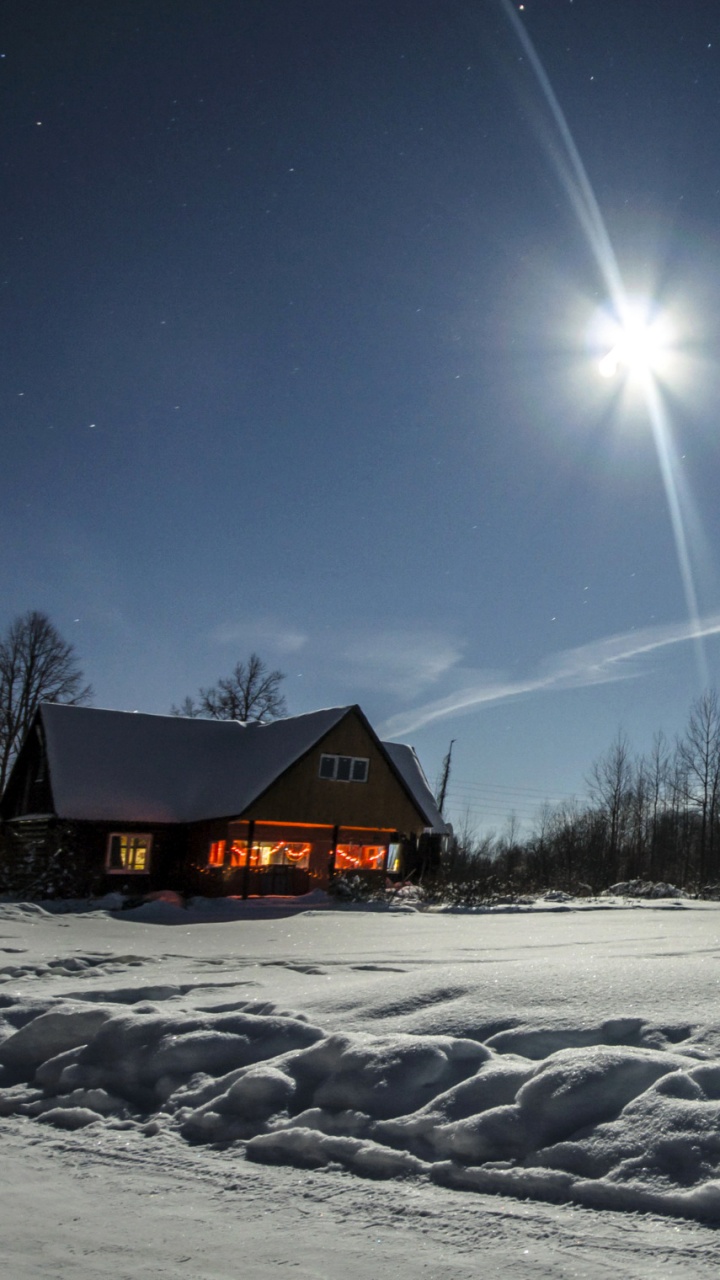 Обои зима, снег, ночь, свет, замораживание в разрешении 720x1280