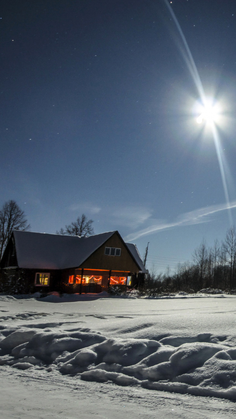 Обои зима, снег, ночь, свет, замораживание в разрешении 750x1334