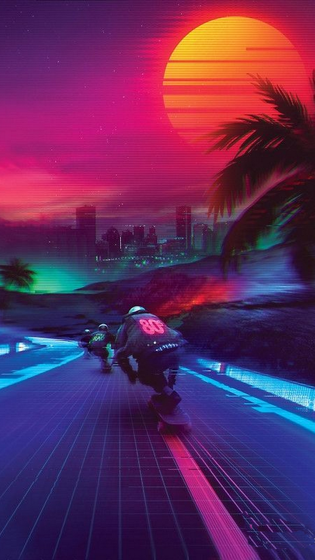 Обои эстетика, Ретровейв, Synthwave Midnight Outrun, Synthwave, постер в разрешении 1080x1920