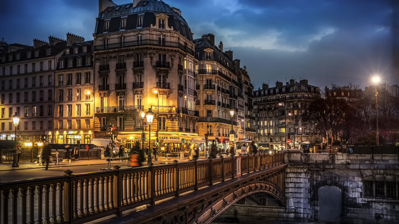 Обои Париж, ориентир, город, ночь, архитектура в разрешении 1366x768