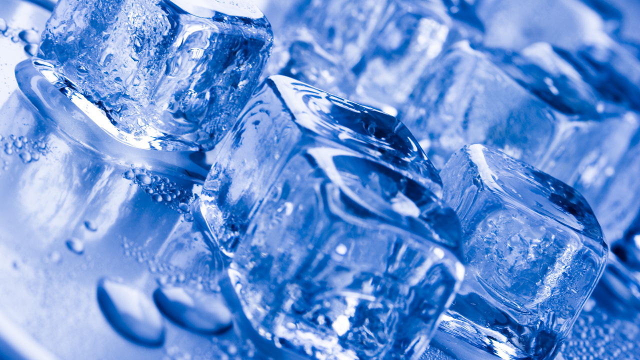 Обои кубик льда, синий, вода, лед, замораживание в разрешении 1280x720