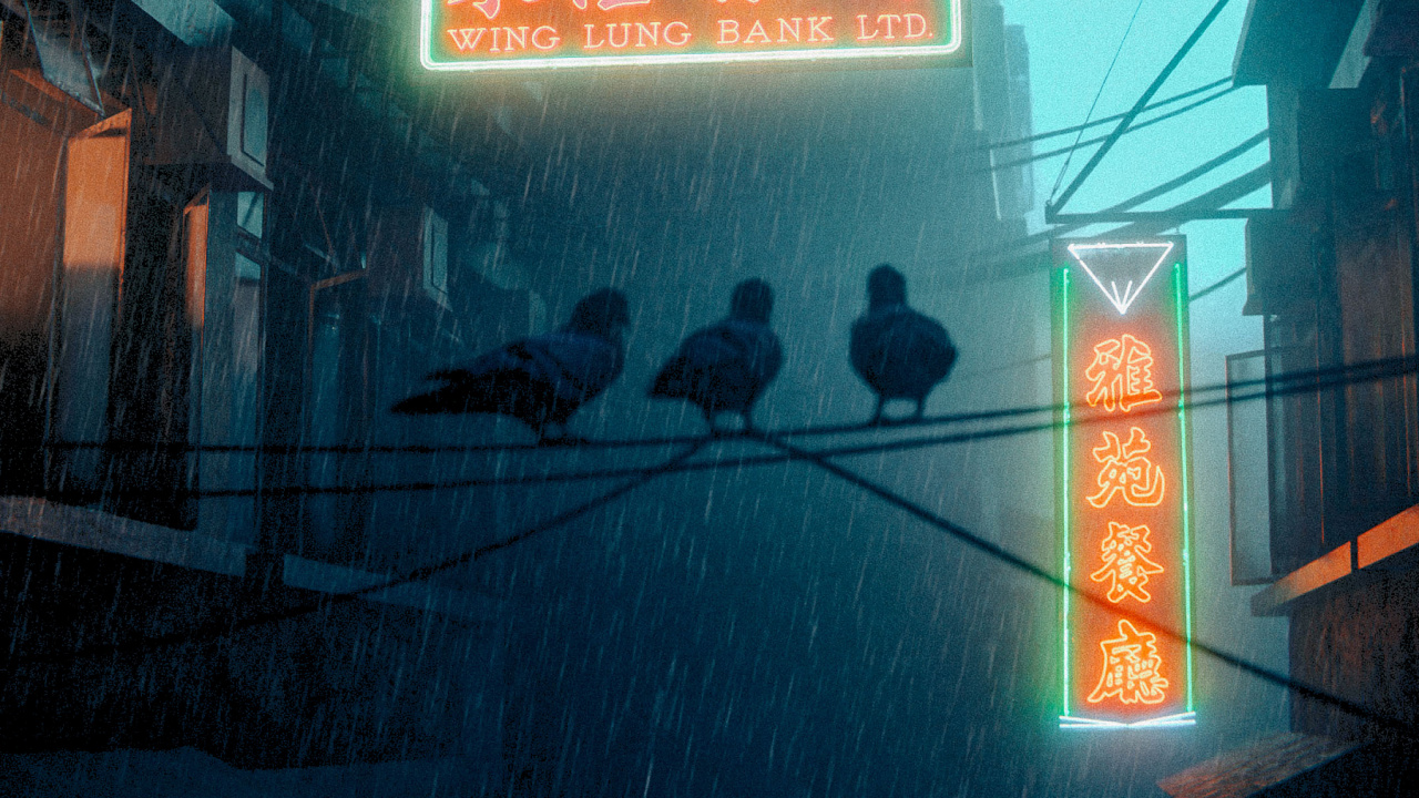 Обои темнота, постер, здание, окно, автомобильное освещение в разрешении 1280x720