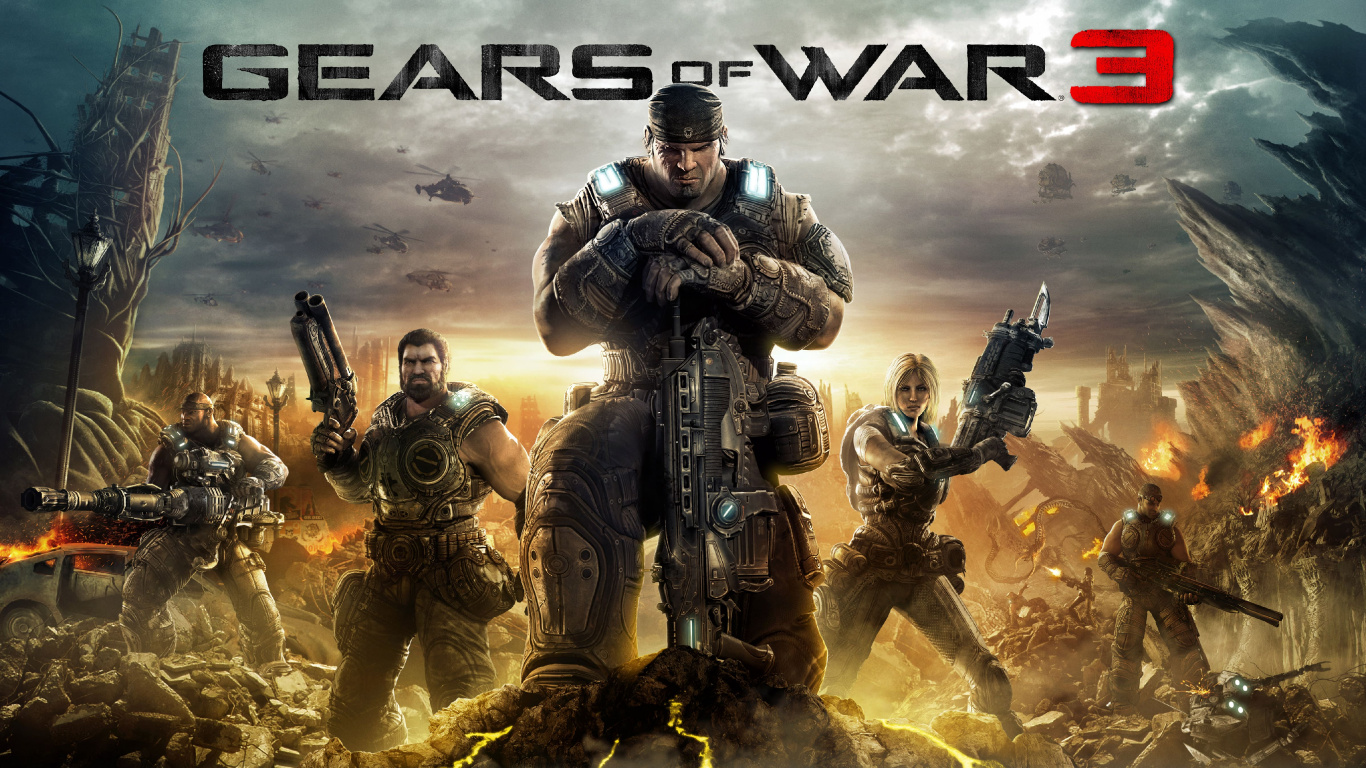 Обои gears of war 3, эпическая игра, xbox 360, xbox one, солдат в разрешении 1366x768