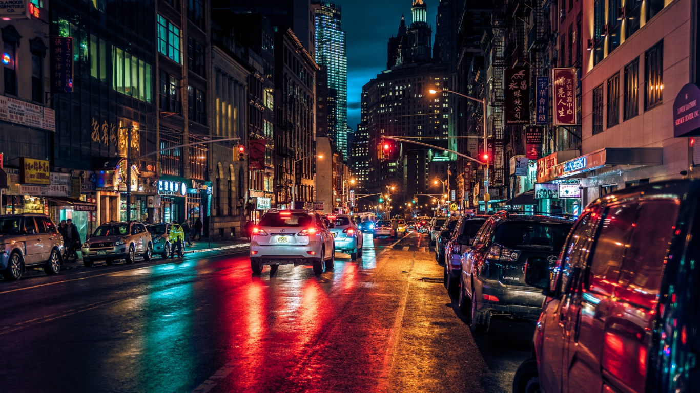 Обои чайнатаун, городской район, метрополия, ночь, город в разрешении 1366x768