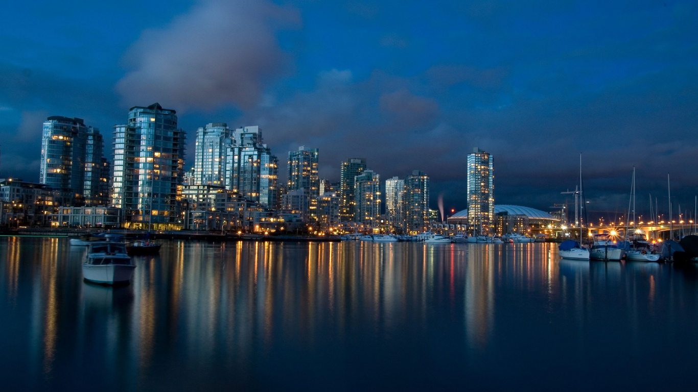 Обои небоскреб, линия горизонта, городской пейзаж, город, отражение в разрешении 1366x768