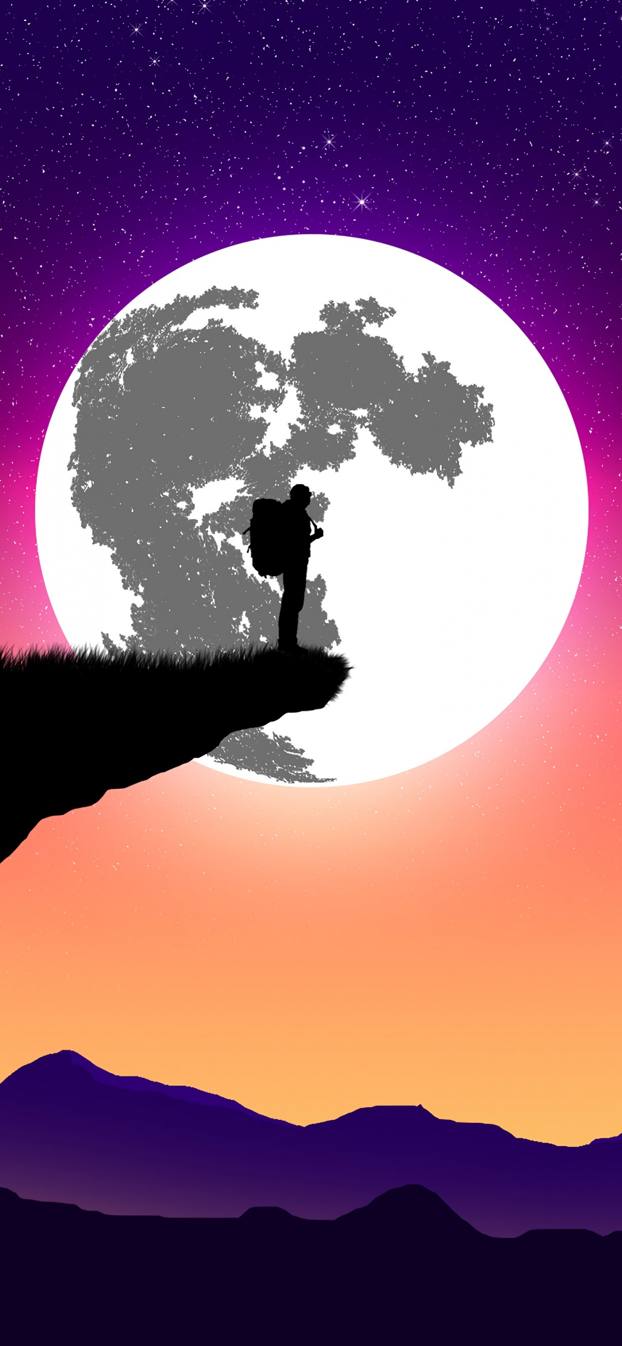 Обои Луна искусства, цифровое искусство, рисование, силуэт, арт в разрешении 1242x2688