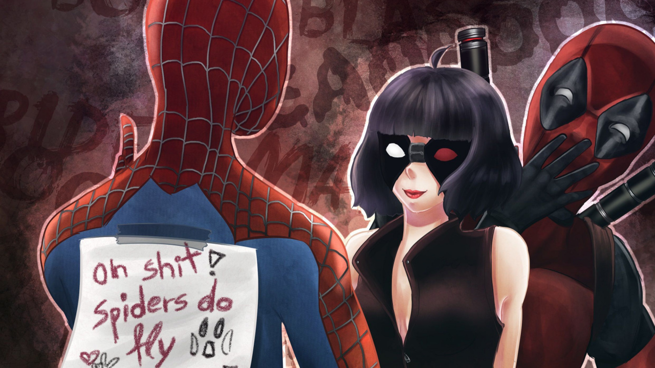 Обои человек-паук, дэдпул, фан арт, арт, супергерой в разрешении 1280x720