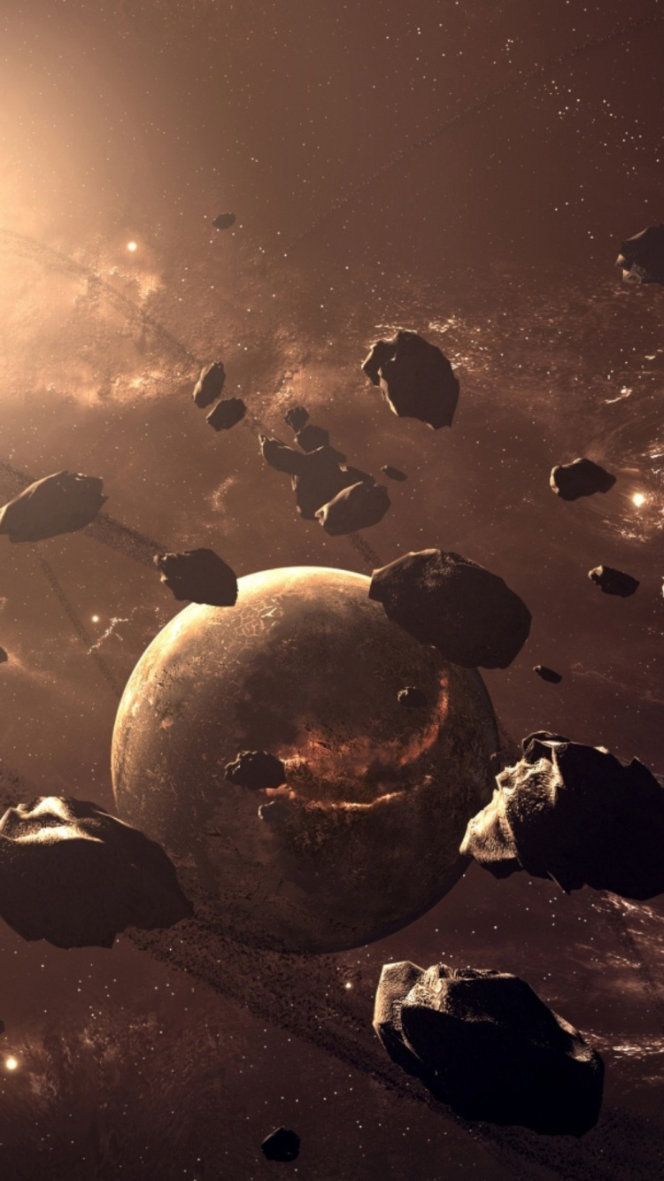 Обои астероиды космос, земля, астероид, планета, космическое пространство в разрешении 750x1334