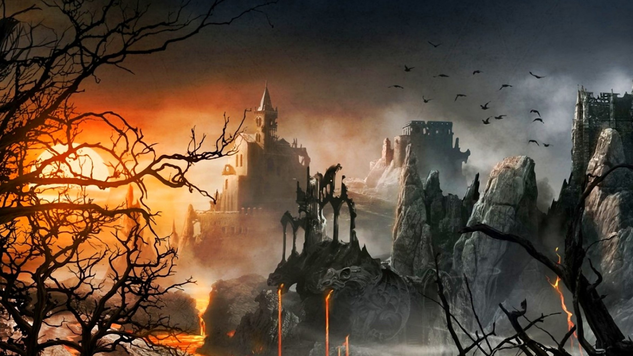 Обои дерево, пейзаж, аниме, фан арт, лес в разрешении 1280x720