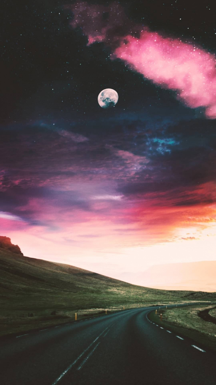 Обои облако, атмосфера, дневное время, экорегион, луна в разрешении 750x1334