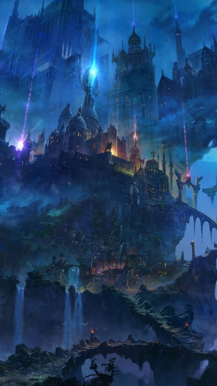 Обои фэнтези, иллюстрация, темнота, гора, биом в разрешении 720x1280