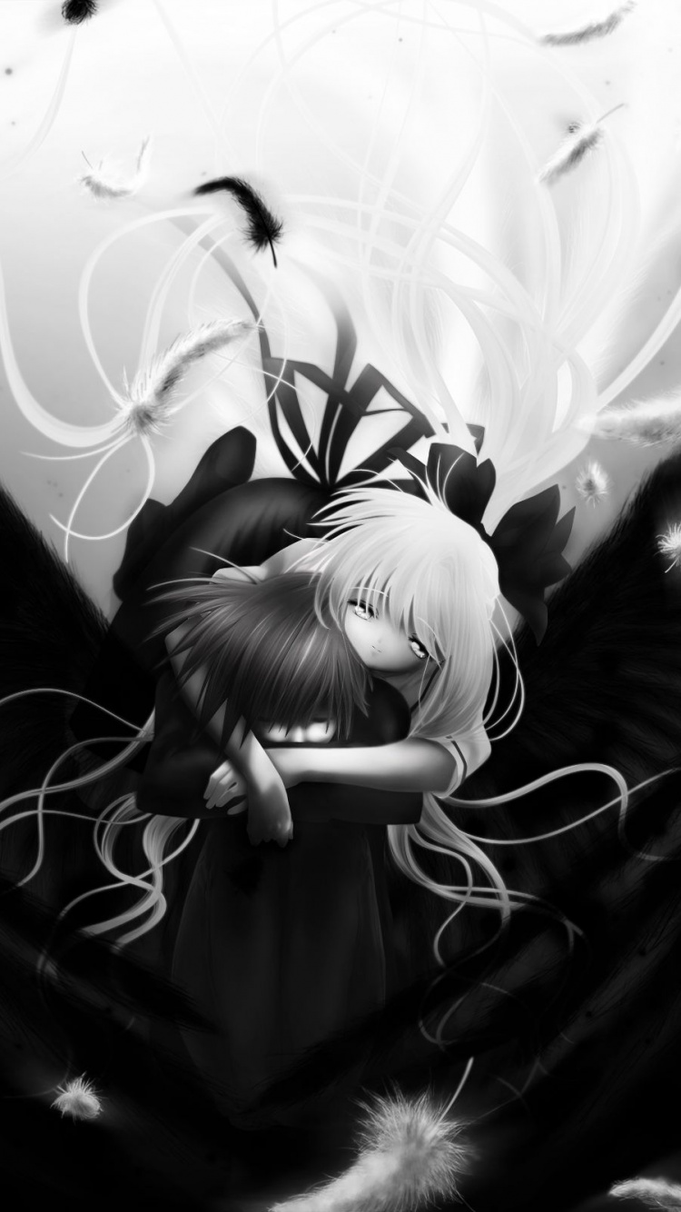 Обои эмо, аниме, черный, монохромный, Ангелов Перо в разрешении 750x1334