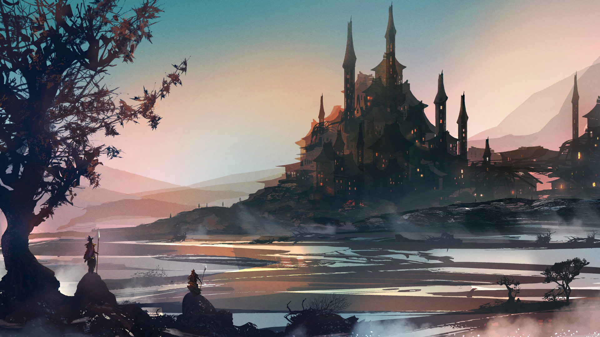 Обои арт, живопись, атмосфера, иллюстрация, облако в разрешении 1920x1080