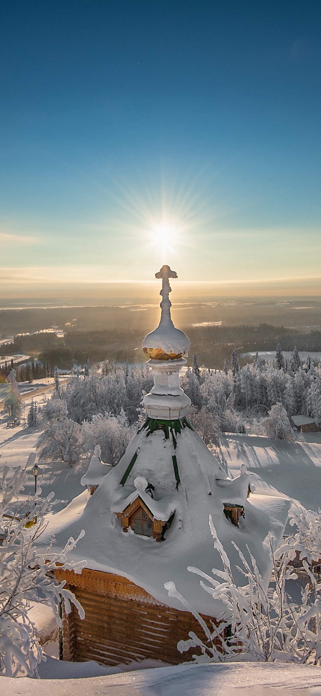 Обои зима, снег, замораживание, дерево, гора в разрешении 1125x2436