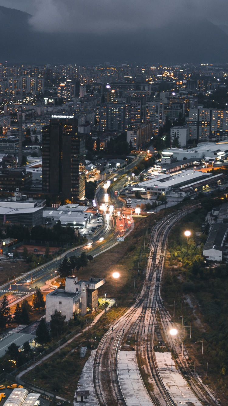 Обои город, городской район, городской пейзаж, ночь, столичная область в разрешении 750x1334