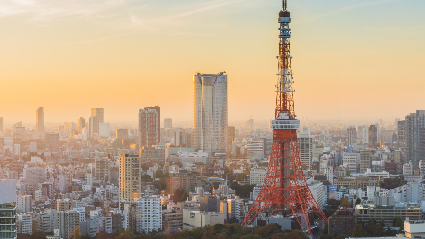 Обои токийская башня, Эйфелева башня, вышка, городской район, город в разрешении 1366x768