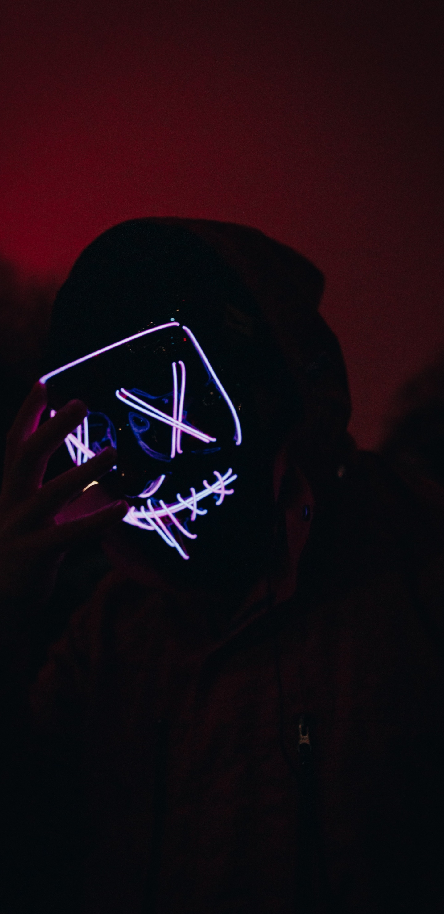 Обои темнота, красный цвет, свет, черный, ночь в разрешении 1440x2960