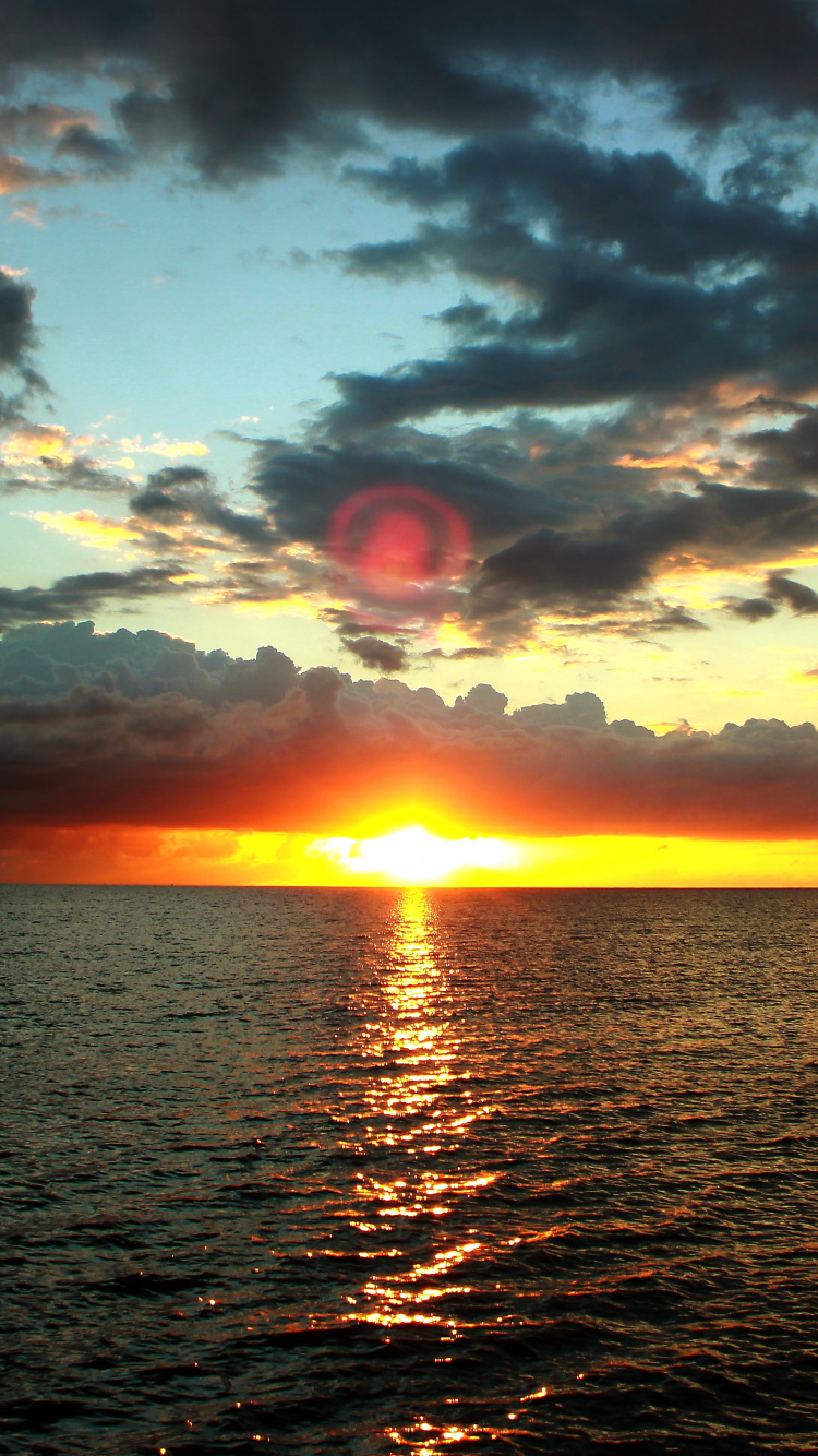 Обои закат, море, горизонт, природа, восход солнца в разрешении 750x1334