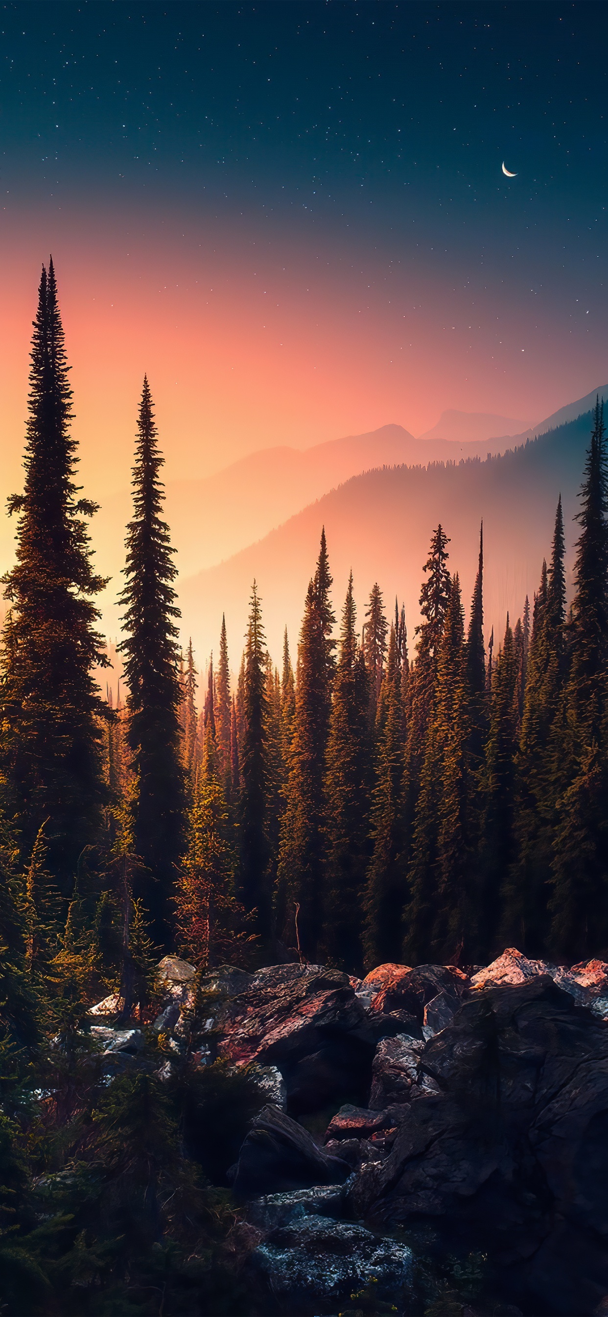 Обои природа, арт, пейзаж, пейзажная живопись, атмосфера в разрешении 1242x2688