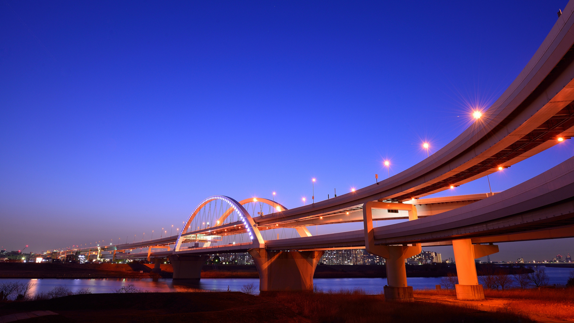 Обои синий, мост, ориентир, свет, структура в разрешении 1920x1080