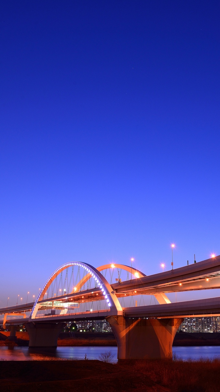 Обои синий, мост, ориентир, свет, структура в разрешении 720x1280