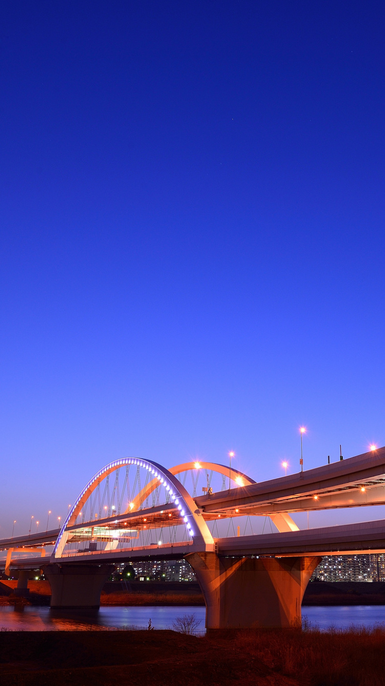 Обои синий, мост, ориентир, свет, структура в разрешении 750x1334