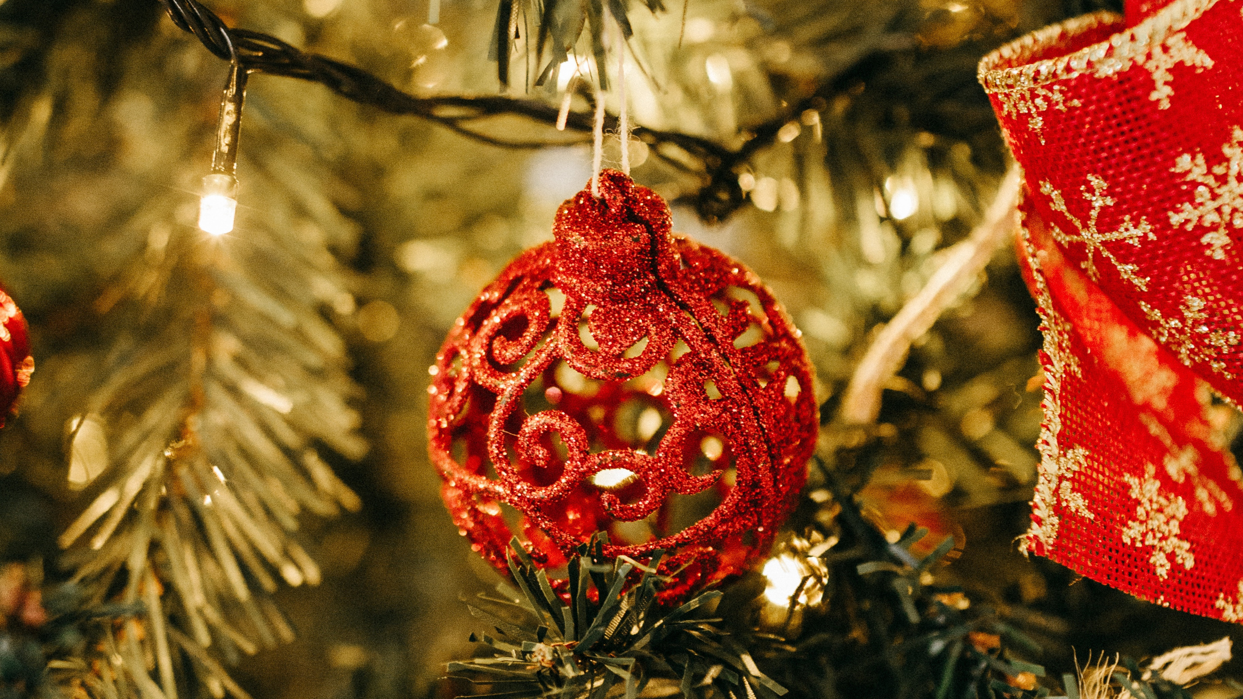 Обои орнамент, Рождество, Рождественский день, Рождественские огни, Сочельник в разрешении 2560x1440