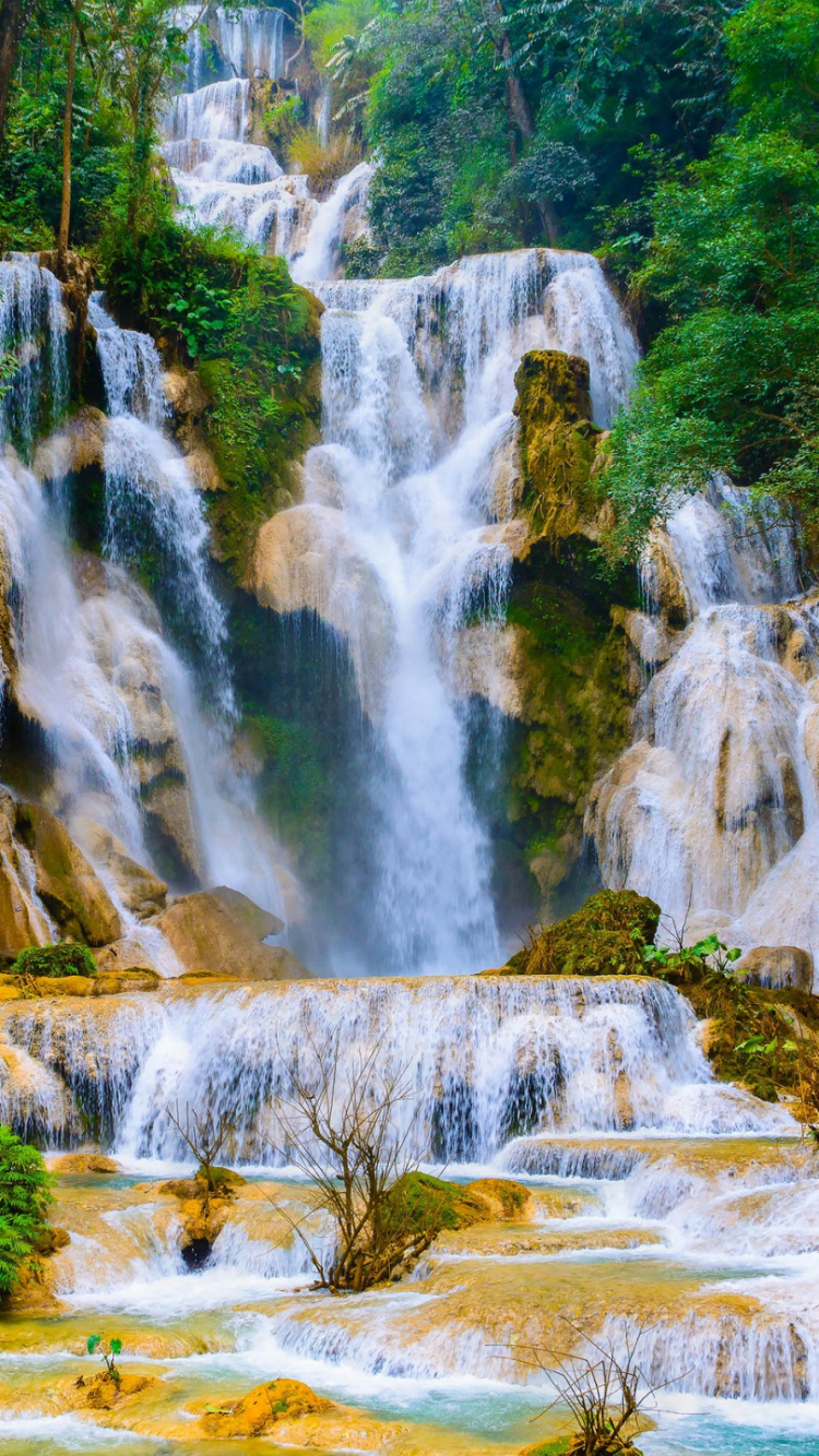 Обои Куанг Si Водопад, Луангпрабанг, Пак Оу Пещеры, путешествие, водопад в разрешении 750x1334