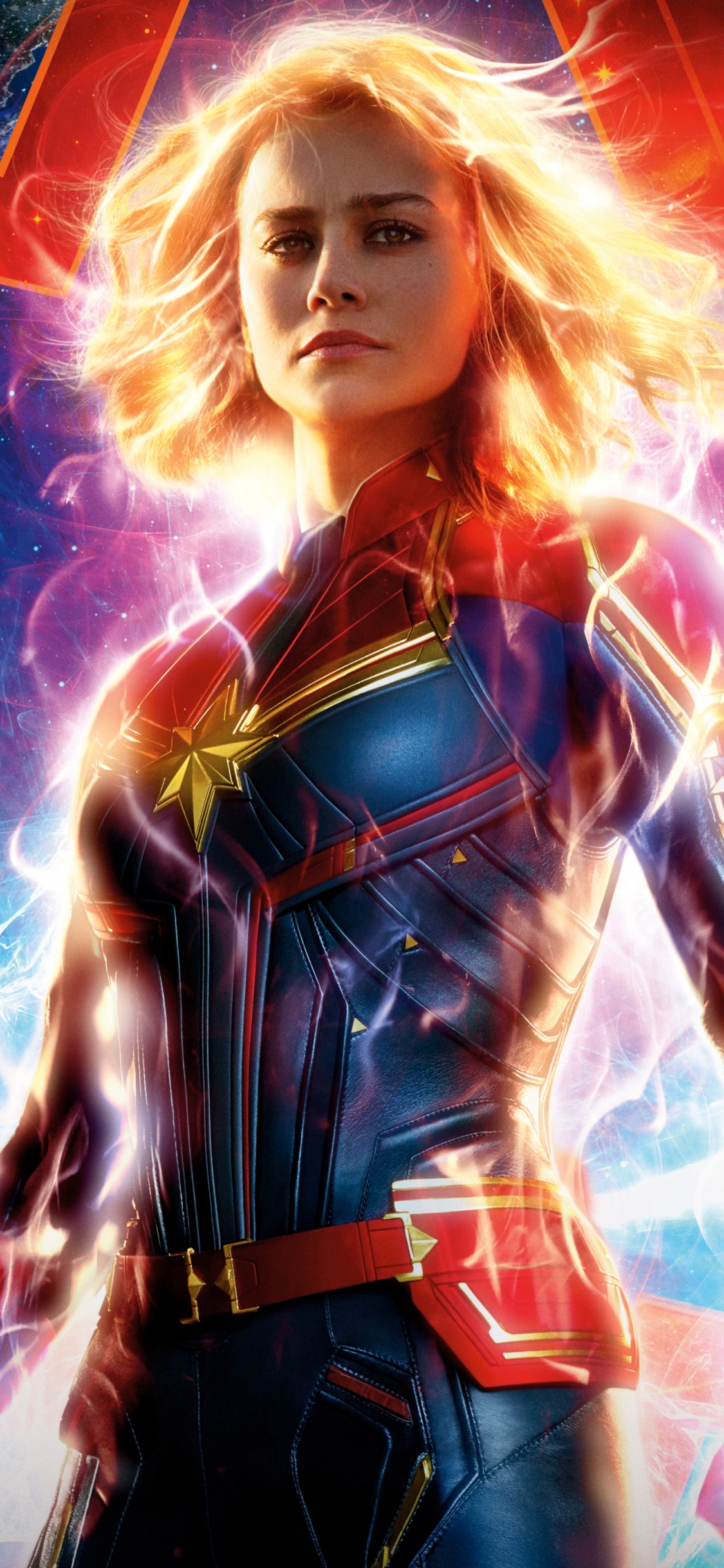 Обои Капитан Марвел, marvel, супергерой, графический дизайн, обложка альбома в разрешении 1125x2436