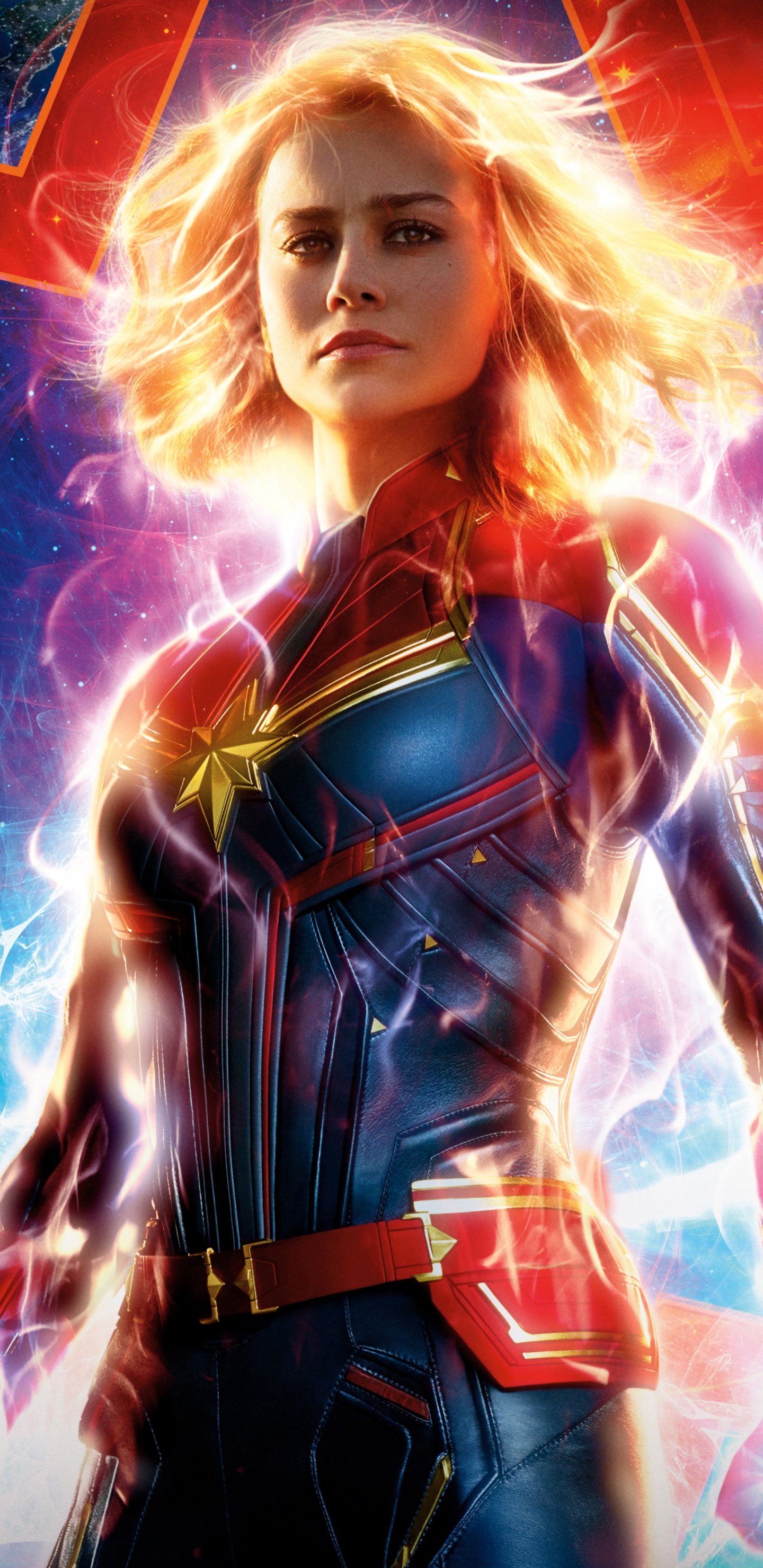 Обои Капитан Марвел, marvel, супергерой, графический дизайн, обложка альбома в разрешении 1440x2960