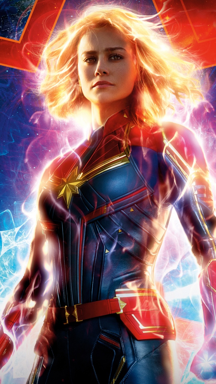 Обои Капитан Марвел, marvel, супергерой, графический дизайн, обложка альбома в разрешении 720x1280