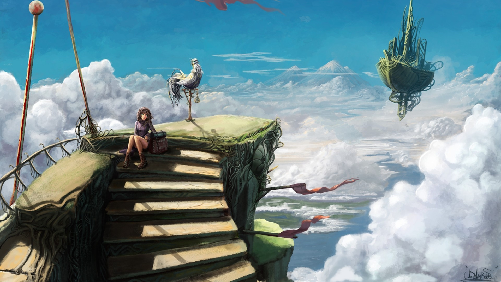 Обои иллюстрация, живопись, арт, облако, рисование в разрешении 1920x1080