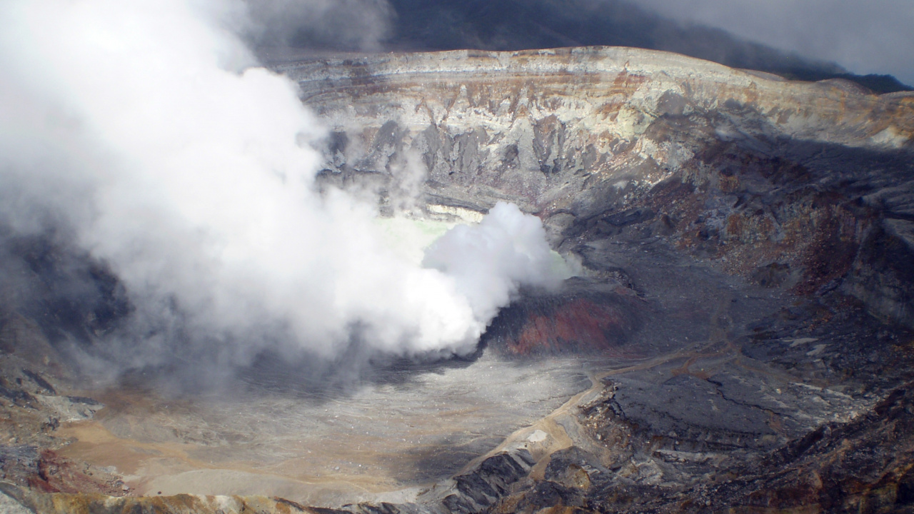 Обои Пос Национальный Парк Вулкана, вулкан, вулканический кратер, щитовой вулкан, лава в разрешении 1280x720