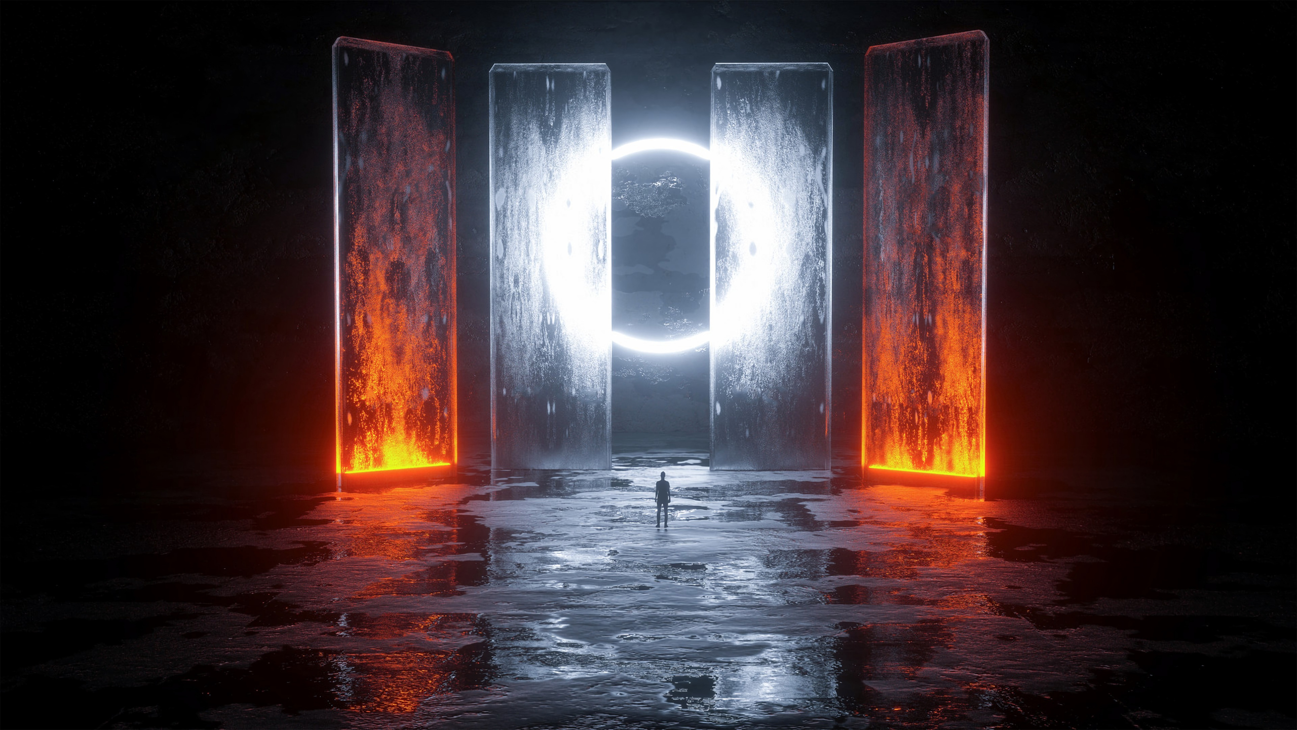 Обои свет, темнота, вода, отражение, ночь в разрешении 2560x1440