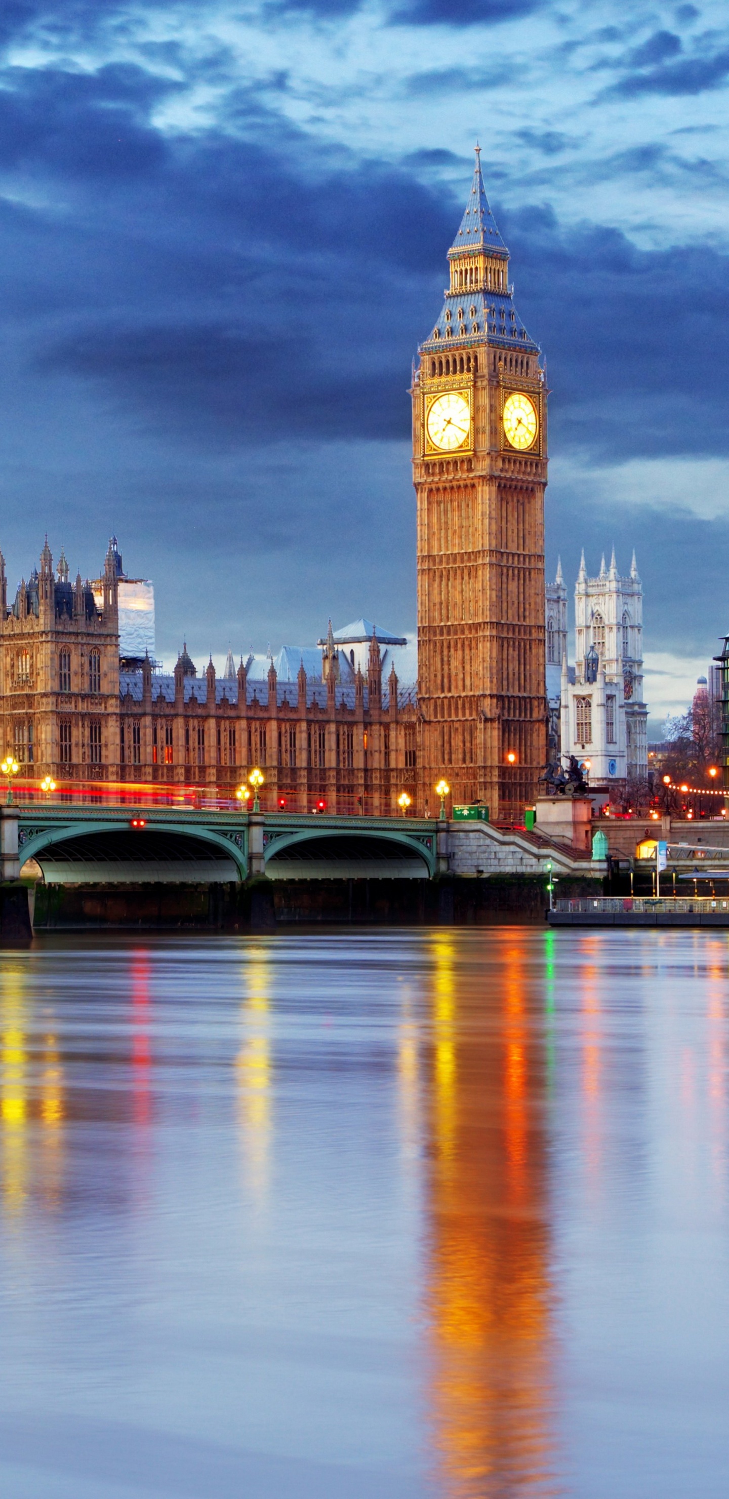 Обои Биг Бен, городской пейзаж, ориентир, город, отражение в разрешении 1440x2960