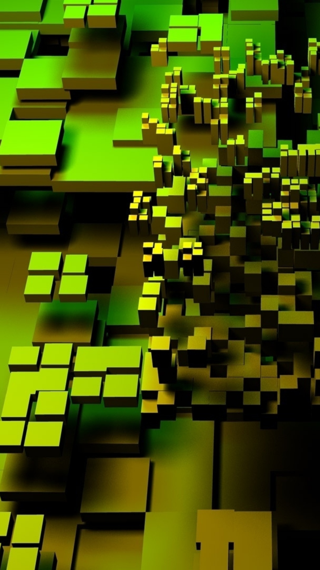 Обои зеленый, симметрия, желтый, технологии, текст в разрешении 1080x1920