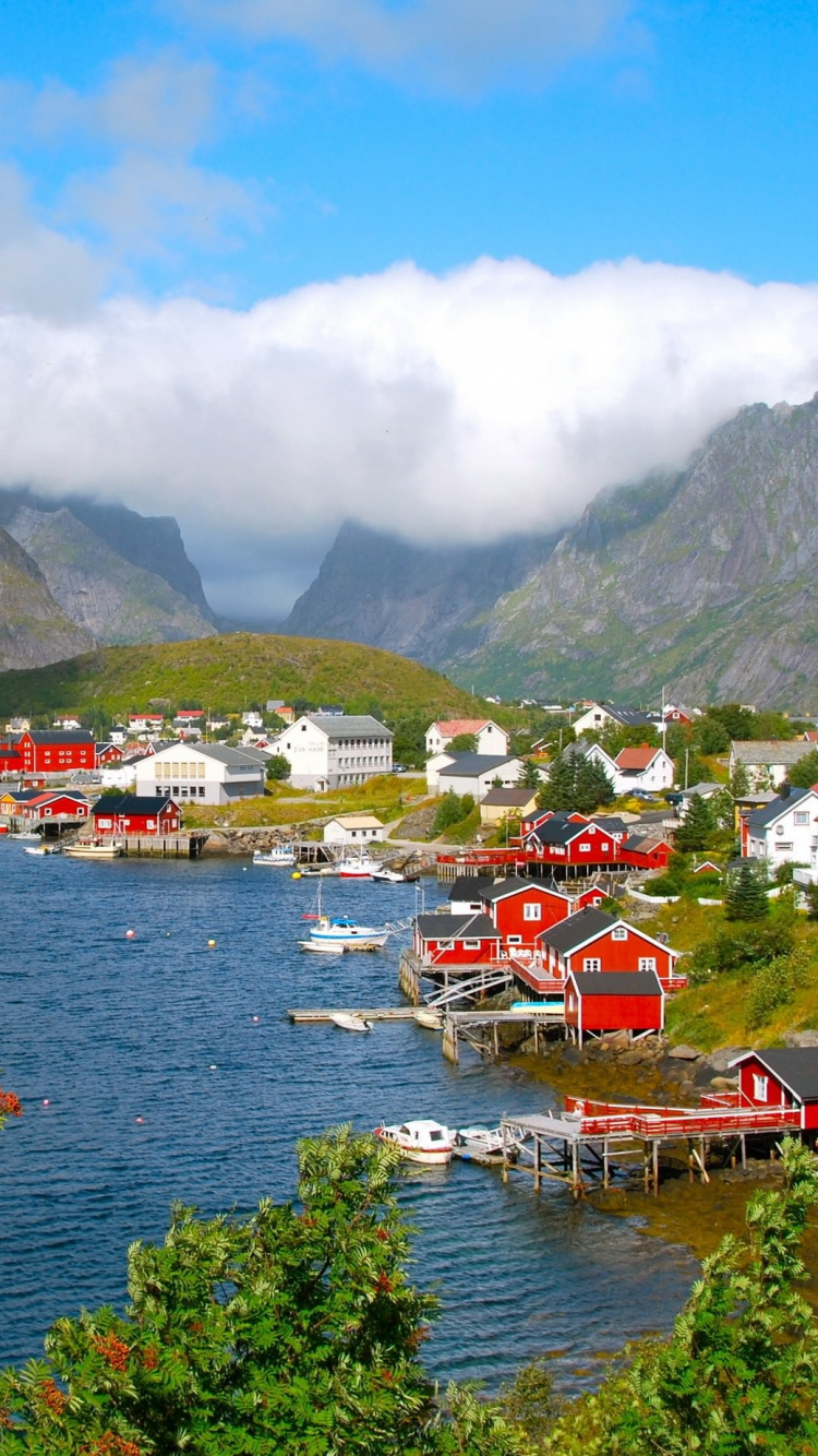 Обои Лофотен, фьорд, природа, гора, пейзажи гор в разрешении 750x1334
