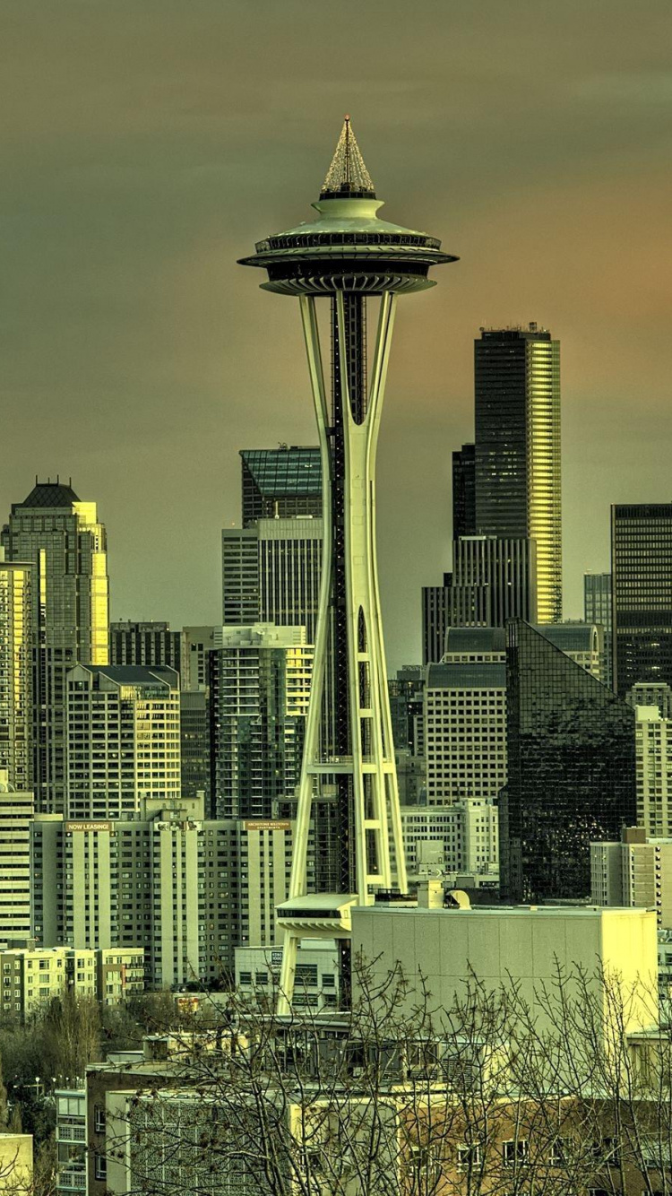 Обои Сиэтл, космическая игла, город, городской пейзаж, городской район в разрешении 750x1334